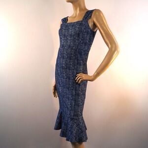 Sugar Lips Dress Sz S Square Neck Sleeveless Ruffle Hem Knee Length Tweed Patern